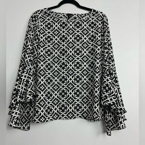 KAY CELINE Black and white print 3/4 sleeve top size Small
